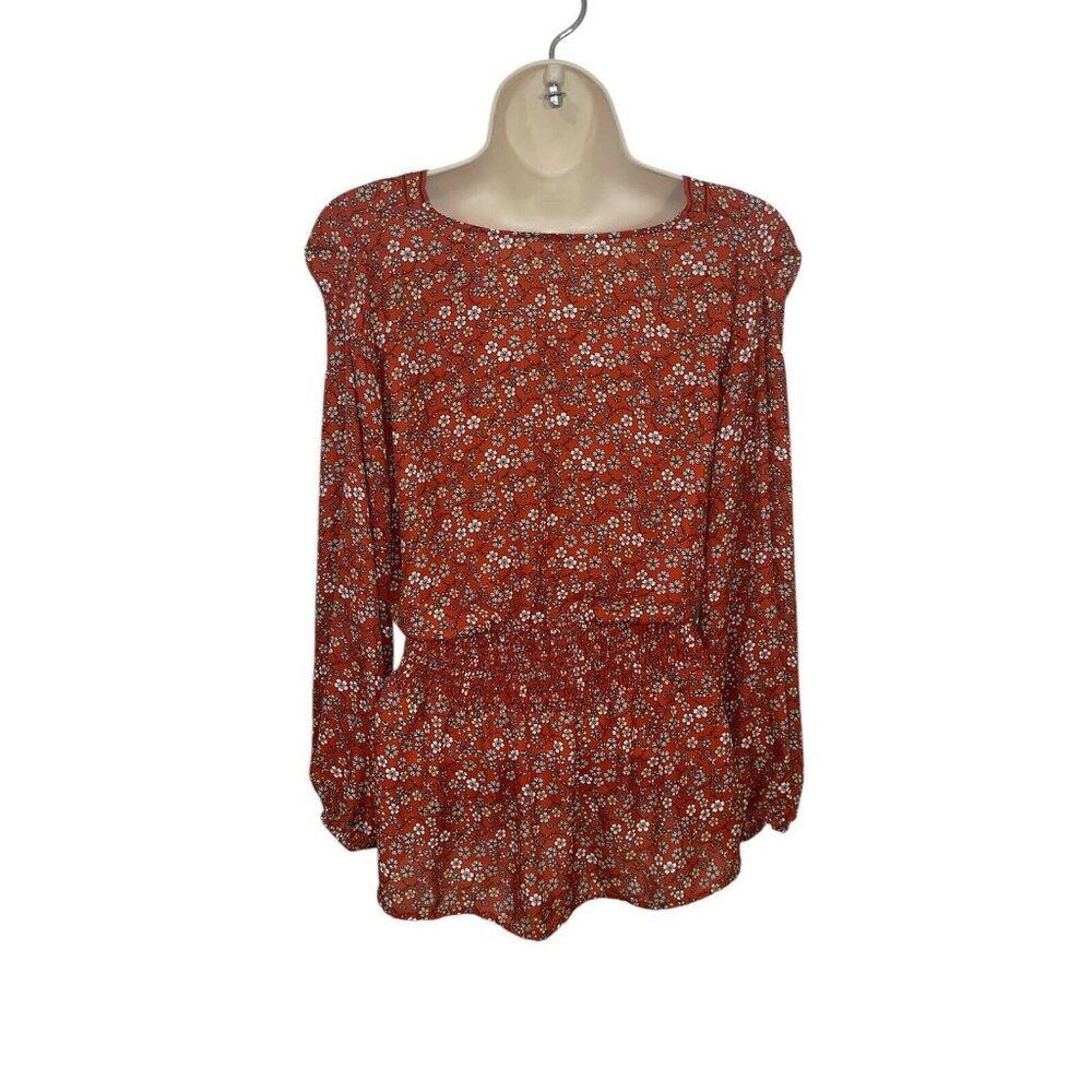 MAX STUDIO Women's Size Small Floral Tie Front Blouse - Picture 2 of 12